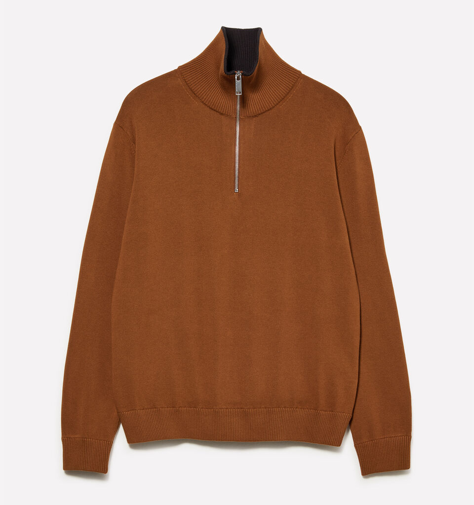 Camel sweater with zipper - men's high neck sweaters - Camel | Sisley image number 1